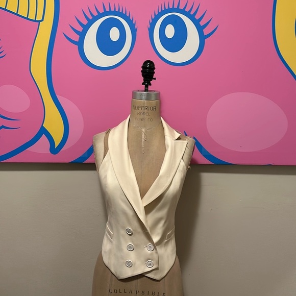Christian Dior Ivory Wool Halter Tuxedo Top - Picture 1 of 12